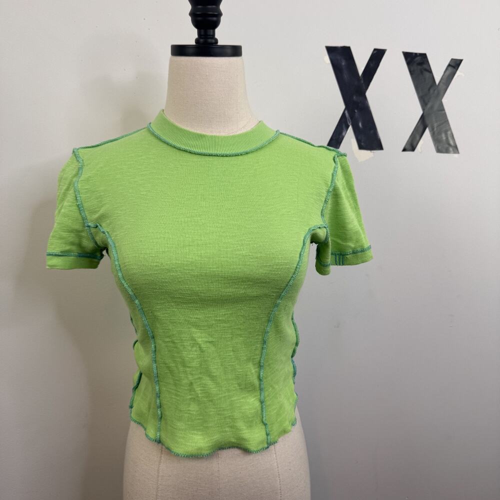 Rare Y2K BDG Urban Outfitters Green Cropped Baby Tee Indie Top XS